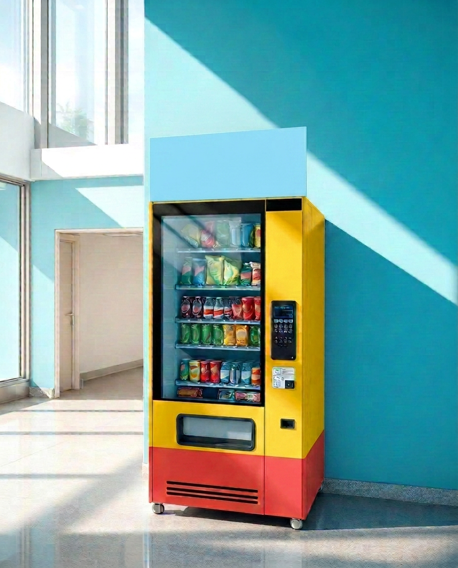 Vending machine installed in a sunny office lobby