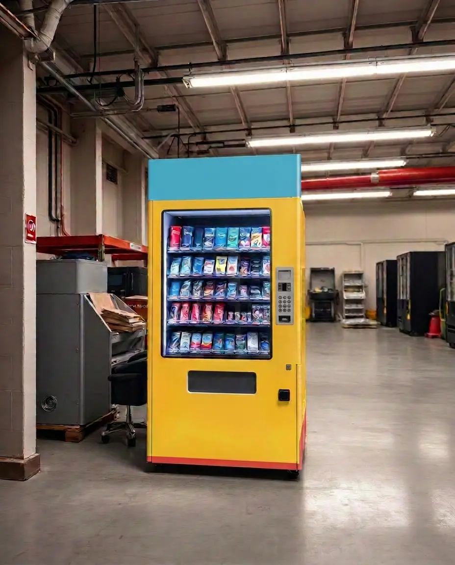 Snack Parrot vending machine in a Linden warehouse break area